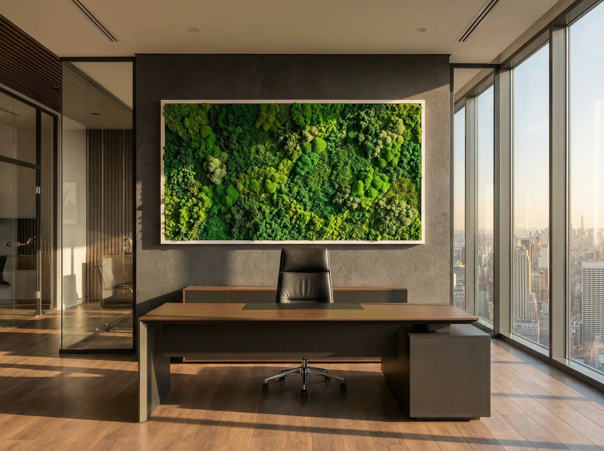 Quadro grande rettangolare verde stabilizzato in ufficio