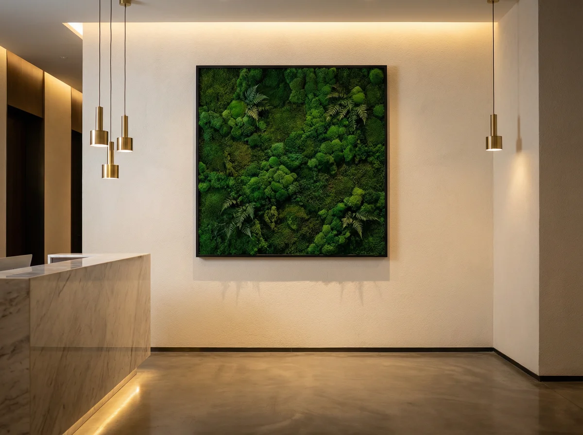 Quadro quadrato grande verde stabilizzato in reception