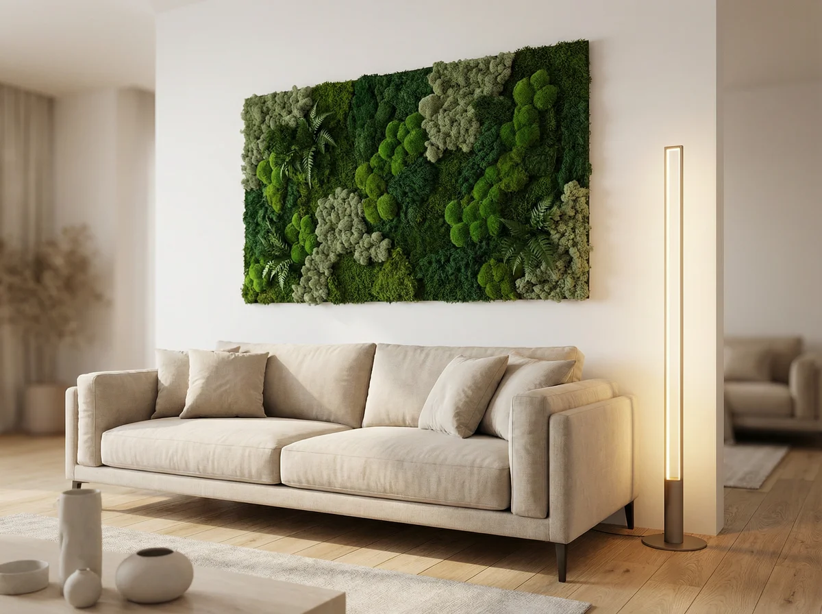 Quadro rettangolare verde stabilizzato in salotto moderno