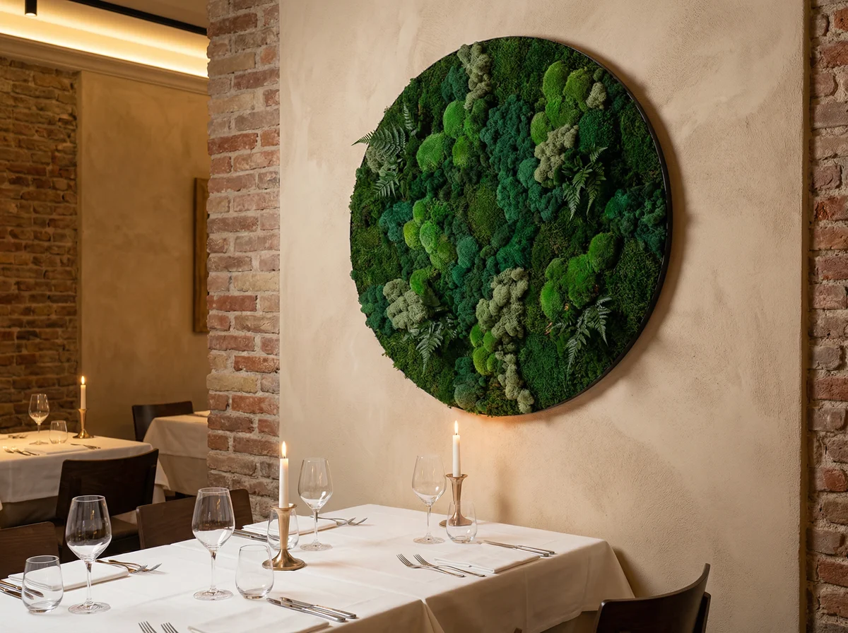 Quadro tondo verde stabilizzato in ristorante elegante italiano